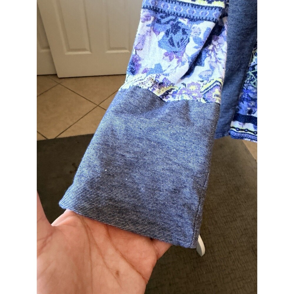 Zenergy by Chico's Large 2 Blue Purple Boho Print Tunic Top Long Sleeve - Picture 6 of 15